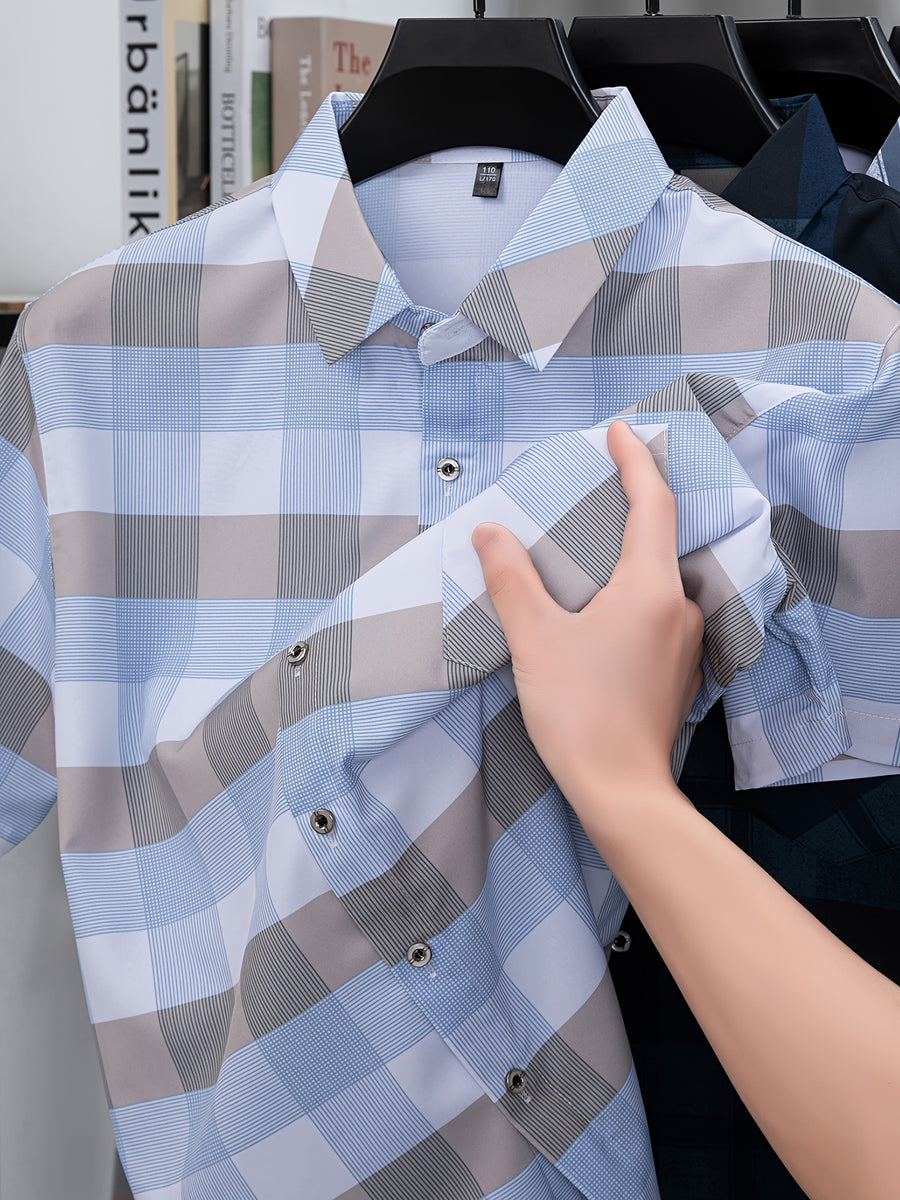 Men's Summer Short-Sleeve Cool Lightweight Trendy Color-Block Shirt - Mixed Color 1