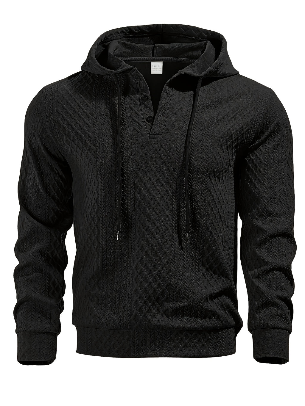 New Men'S Casual Fashion Athletic Cool Versatile Trendy Stylish 3D Jacquard Fabric Two-Button Hooded High Street Popular Sweatshirt - Black