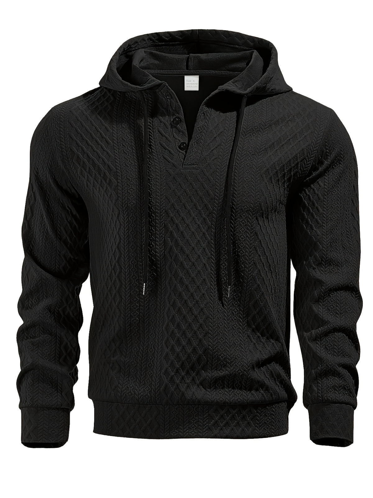 New Men'S Casual Fashion Athletic Cool Versatile Trendy Stylish 3D Jacquard Fabric Two-Button Hooded High Street Popular Sweatshirt - Black