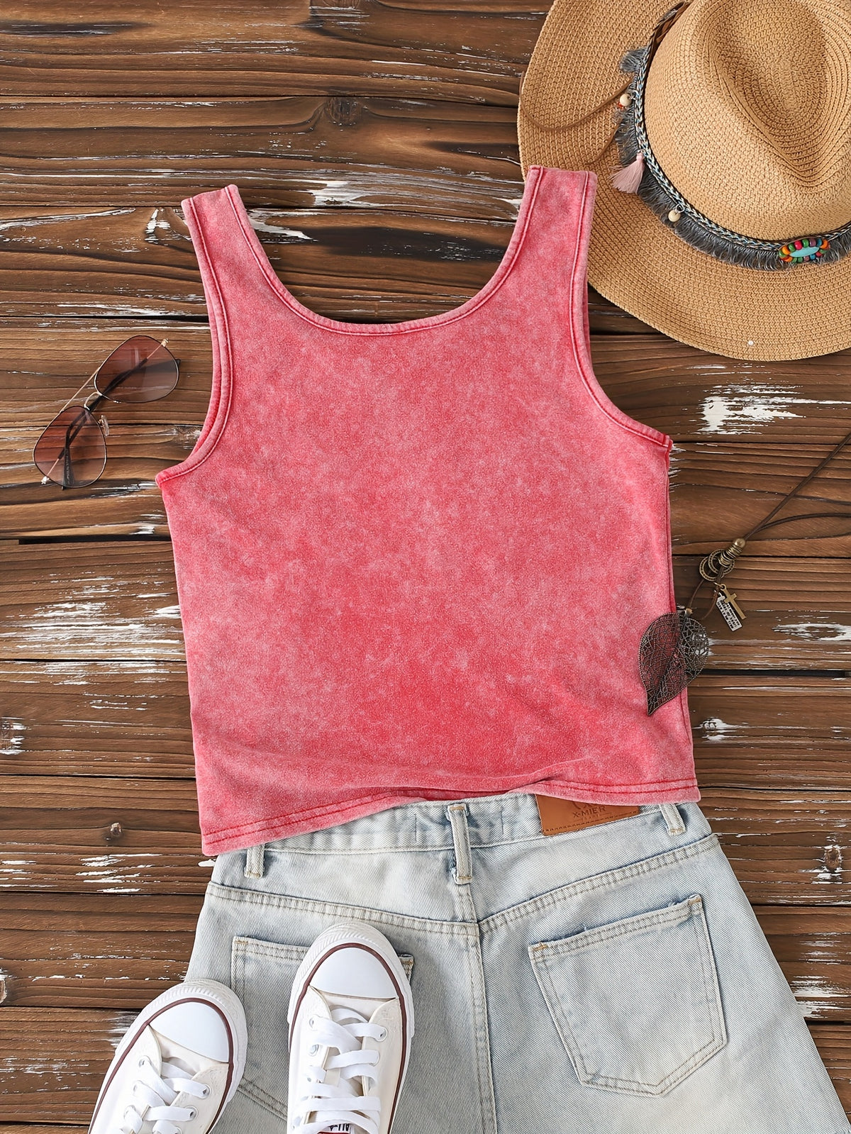 Ladies' Fashion Trend Fried Snowflake Washed - Angel Creative Pattern Printed Sleeveless Vest - Red