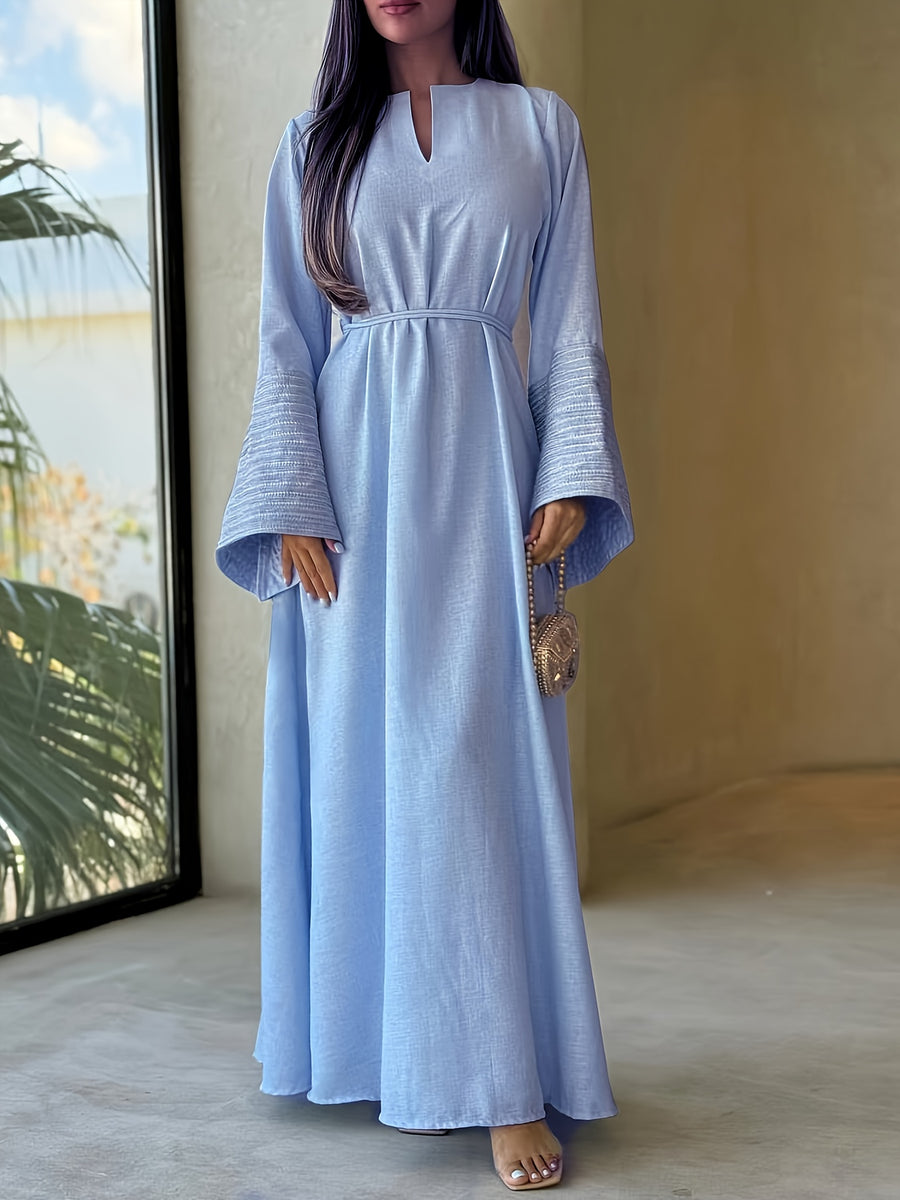 1pc Intricate Embroidery Arabian Ramadan Dubai Maxi Dress Casual Loose Abaya Muslim Women'S Ball Gown Dress Jalabaya - Royal Blue