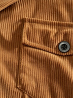 BOWZ Men's Corduroy Jacket Button-Up Cardigan Coat with Stand Collar & Drawstring Hood Suitable for Sports, Casual Commuting Jacket, Corduroy Button-Front Closure, Machine Washable Fall Outerwear, Solid Color Regular Fit Cardigan Gift - Dark Brown