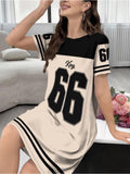 Digital Print - Women'S Casual Home Top, Fabric Material, Black And White Colorway, Featuring "167.64cm And "King" Prints, Short Sleeve Round Neck, Striped Details, Multiple Sizes Available, Suitable for Indoor Casual Women'S Long T-Shirt - Mixed colors