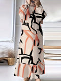 Fashion Printed Muslim Women'S Dress Long Sleeve Retro Loose Maxi Dress Ruffle - Apricot