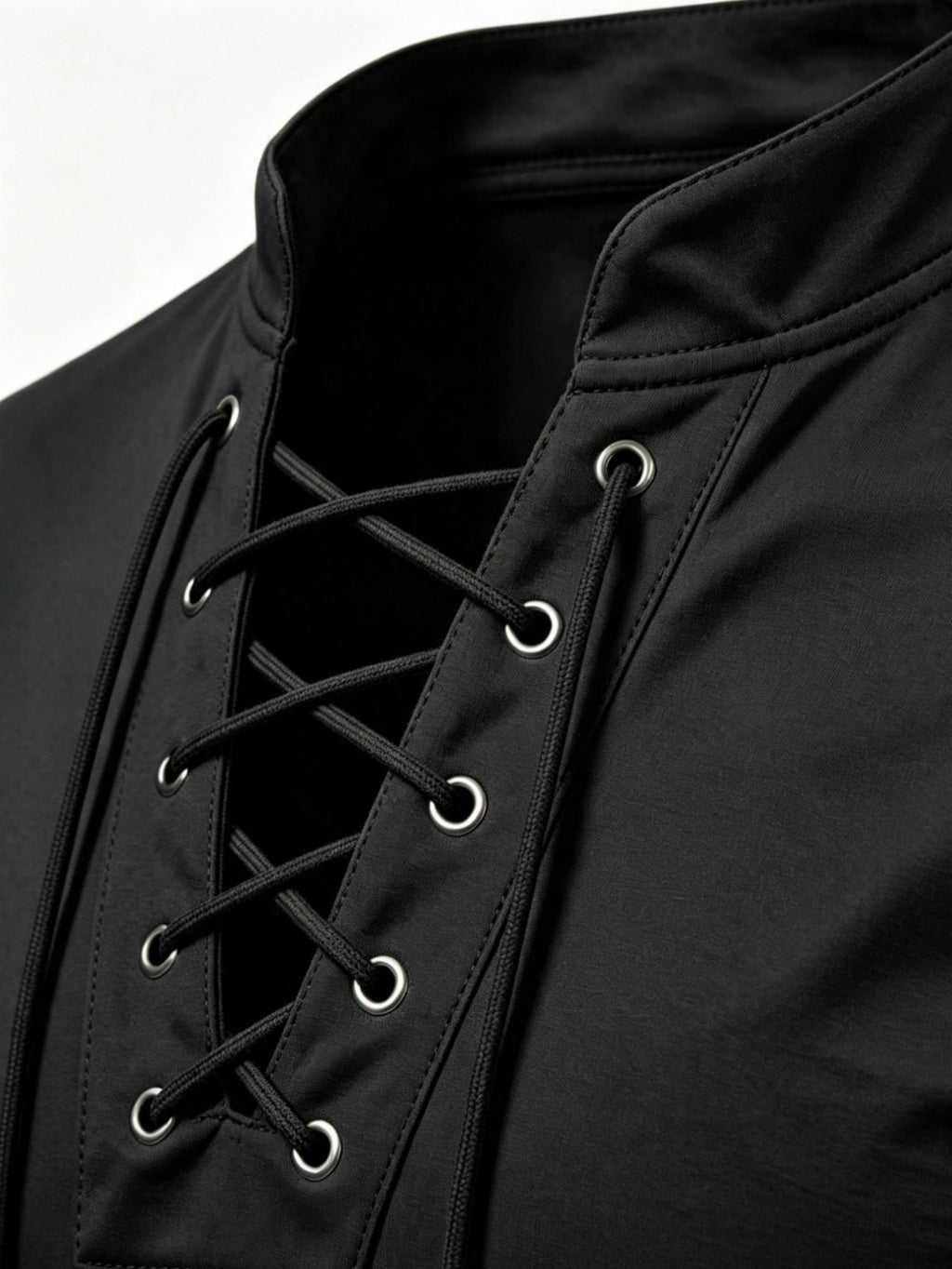2026 New Men'S Casual Outdoor Tie-Neck Polo Shirt - K, Long Sleeve for All Seasons, Button-Less Design with Cross Drawstring, Stand Collar, Breathable And Comfortable, Quick-Dry - Black