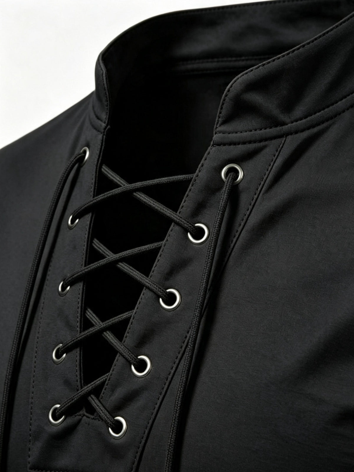 2026 New Men'S Casual Outdoor Tie-Neck Polo Shirt - K, Long Sleeve for All Seasons, Button-Less Design with Cross Drawstring, Stand Collar, Breathable And Comfortable, Quick-Dry - Black