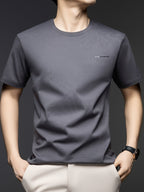 Summer Men'S Short Sleeve T-Shirt, Minimalist Style, Soft And Skin-Friendly Feel, Good Drape And Non-Sheer, Comfortable And Textured, Suitable for Daily Casual/Commuting And Travel - Dark Grey