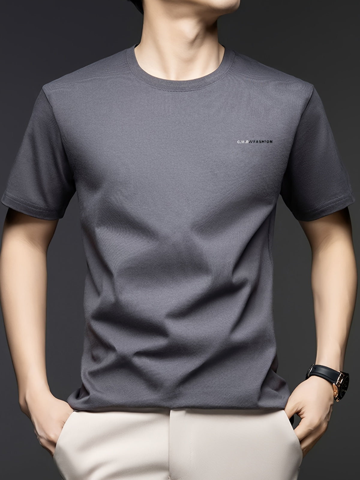 Summer Men'S Short Sleeve T-Shirt, Minimalist Style, Soft And Skin-Friendly Feel, Good Drape And Non-Sheer, Comfortable And Textured, Suitable for Daily Casual/Commuting And Travel - Dark Grey