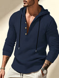 Men'S Linen Hooded Drawstring Henley Shirt Breathable Skin-Friendly Anti-Wrinkle Drape Daily Commute/Outdoor Leisure/Light Exercise Drawstring Hood And Button-Up Placket Loose All-Match Multi-Color Optional - Navy Color