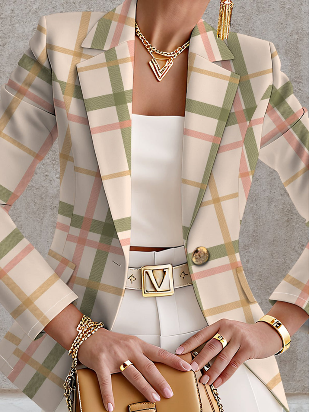 A Stylish Long-Sleeve Coat for Women with a Fall Vibe, Featuring a Unique Floral Check Pattern That Is Elegant, Fashionable, And Versatile - Mixed colors