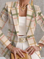 A Stylish Long-Sleeve Coat for Women with a Fall Vibe, Featuring a Unique Floral Check Pattern That Is Elegant, Fashionable, And Versatile - Mixed colors