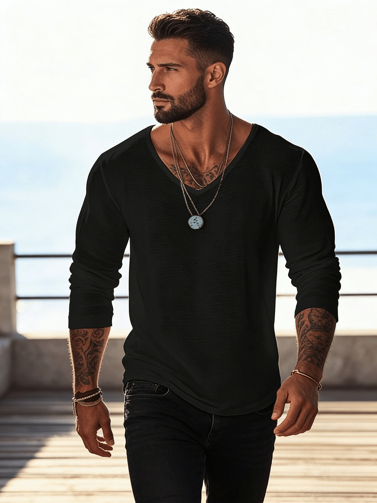 4pcs New Men's Tops, Fashionable Sporty V-Neck Long Sleeve, Spring/Summer Casual, Comfortable, Dry, Breathable, Trendy, Casual, Premium, Simple - Mixed Color 2