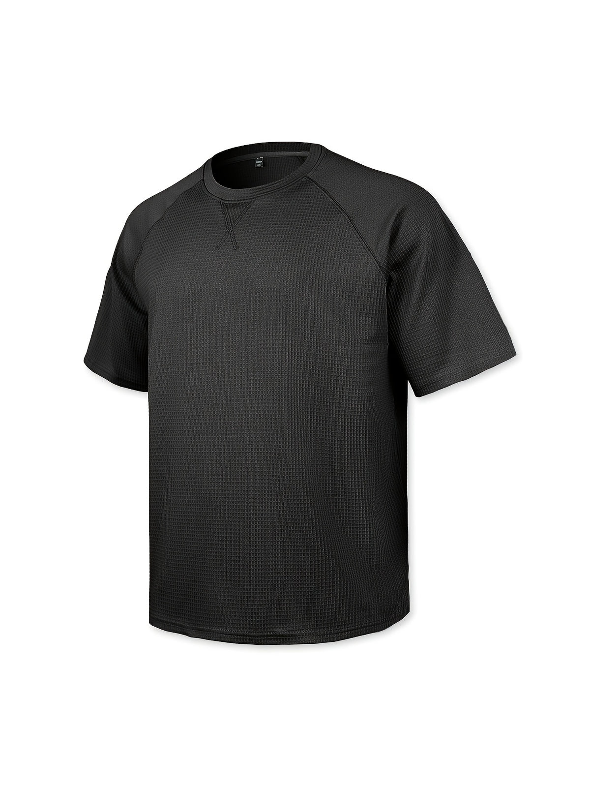 Men's Short-sleeve Waffle T-shirt, Lightweight and Breathable Crewneck Top, Suitable for Daily Casual Wear, Summer Vacations, and Outdoor Activities, with a Loose Fit - 1pc Black