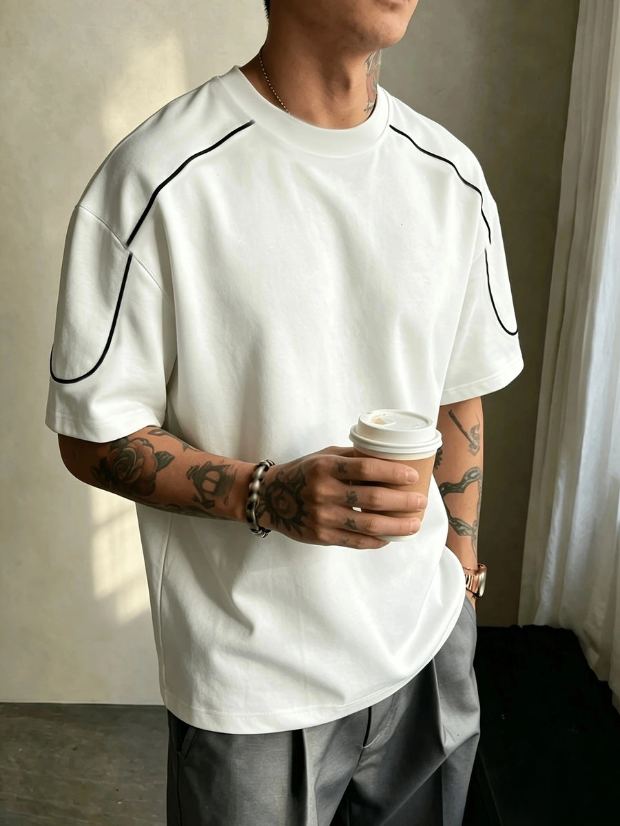[Printed Design-Not Textured] Athletic Casual Men'S Short Sleeve T-Shirt, 1pc Top, Line Design, Sporty Style, Comfortable All-Match Top, Machine Washable Soft Fabric, Full Size Range, Daily Commute, All Seasons Wear, Best Gift, Youthful Feel - White