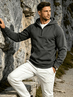 Heavyweight Autumn/Winter Men's Outdoor Sports & Fitness Spliced Hooded Loose Fit Inverted Triangle Sweatshirt - Dark Grey