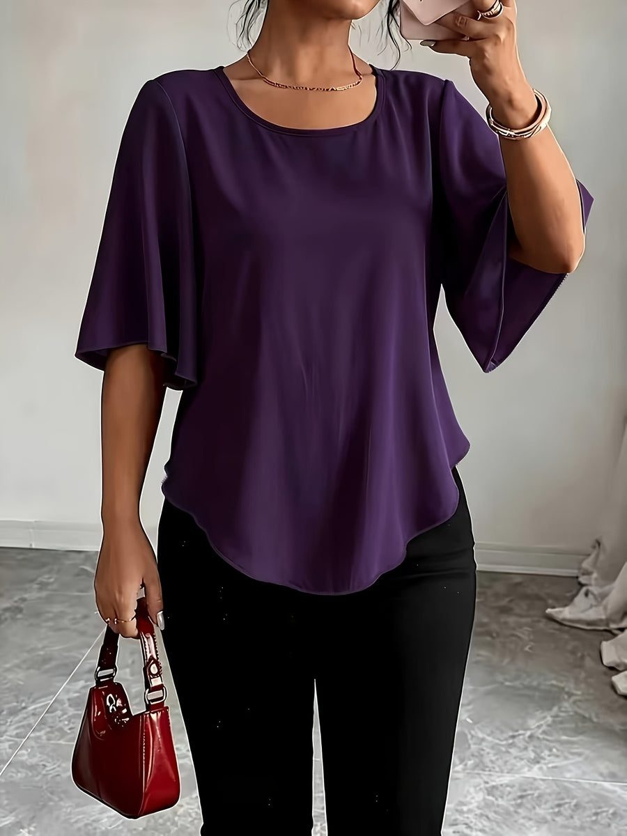 Women's Versatile Solid Color Shirt for Daily Commuting - Purple
