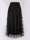 Women'S Elegant Butterfly Floral Print, Sequined Decorative Mesh Long Skirt, Suitable for Spring, Summer, And Autumn, Fashionable And Versatile, Hand Wash Solely - Black