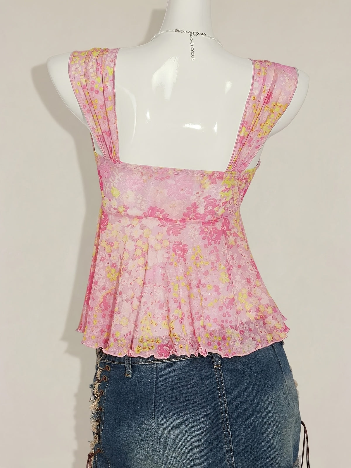 Women'S Ditsy Floral Asymmetrical Hem Cute Floral Top, Cute Summer Top Autumn Women'S Wear Niannian - pink color