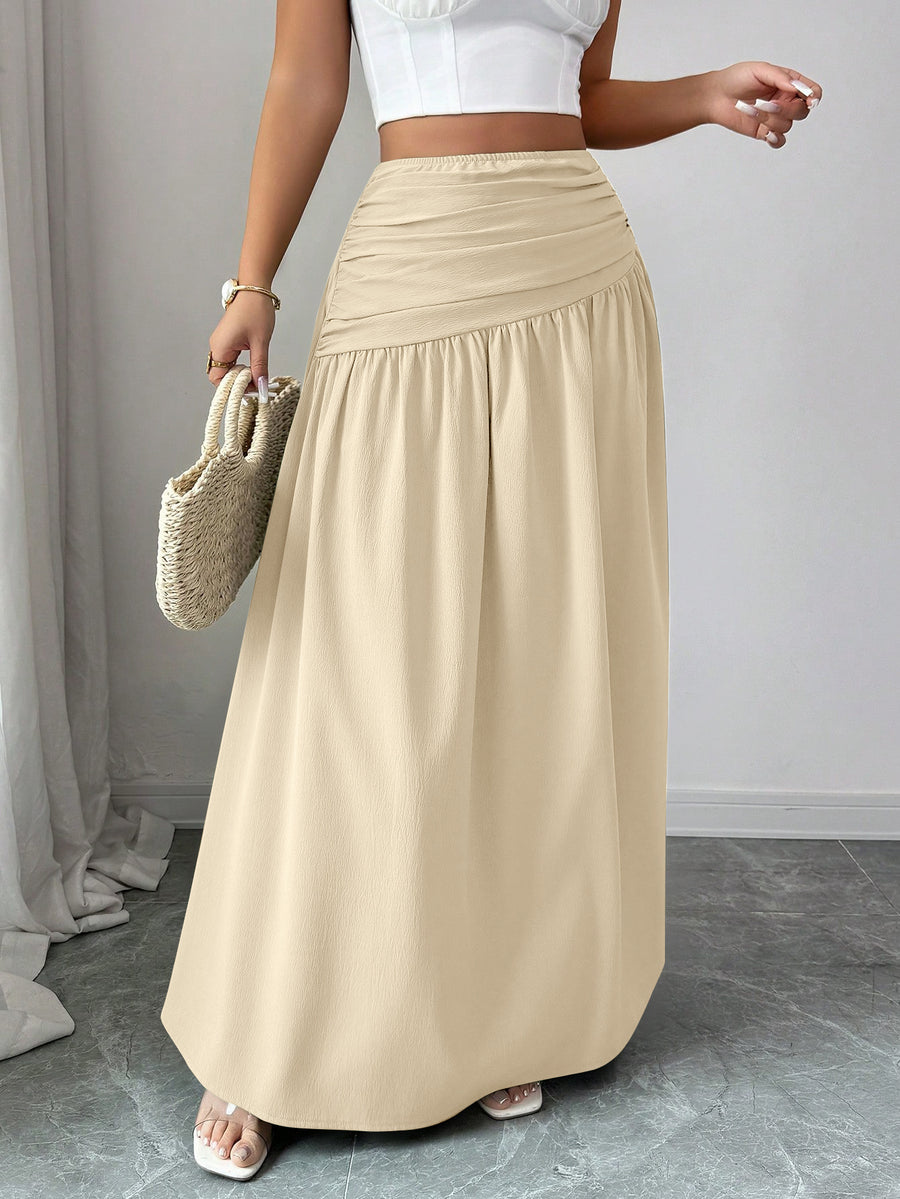 Women'S Casual Pleated Solid Color Skirt, Romantic Holiday Style, Elegant Design, Versatile Fashion, Ideal Choice for Women in Back-To- Season, Spring And Summer - Apricot