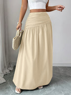 Women'S Casual Pleated Solid Color Skirt, Romantic Holiday Style, Elegant Design, Versatile Fashion, Ideal Choice for Women in Back-To- Season, Spring And Summer - Apricot
