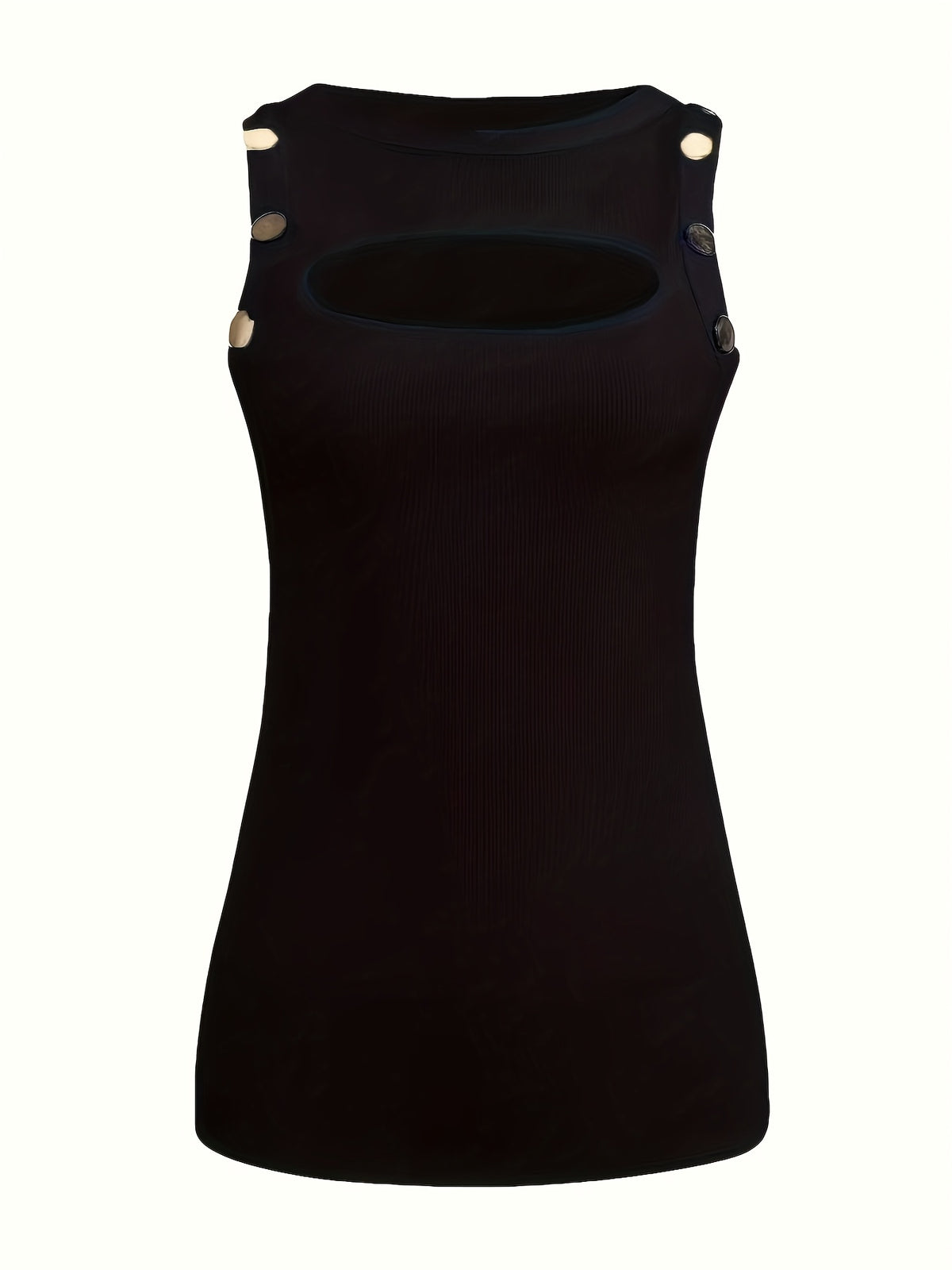 Women's Sheer Semi-Sheer Slim Roentgen Sleeveless Top - Round Neck Summer Blouse with Faux Button Front, Machine Washable - Sexy Sleeveless Shirt for Spring/Summer Outfits (Solid Color) - Black