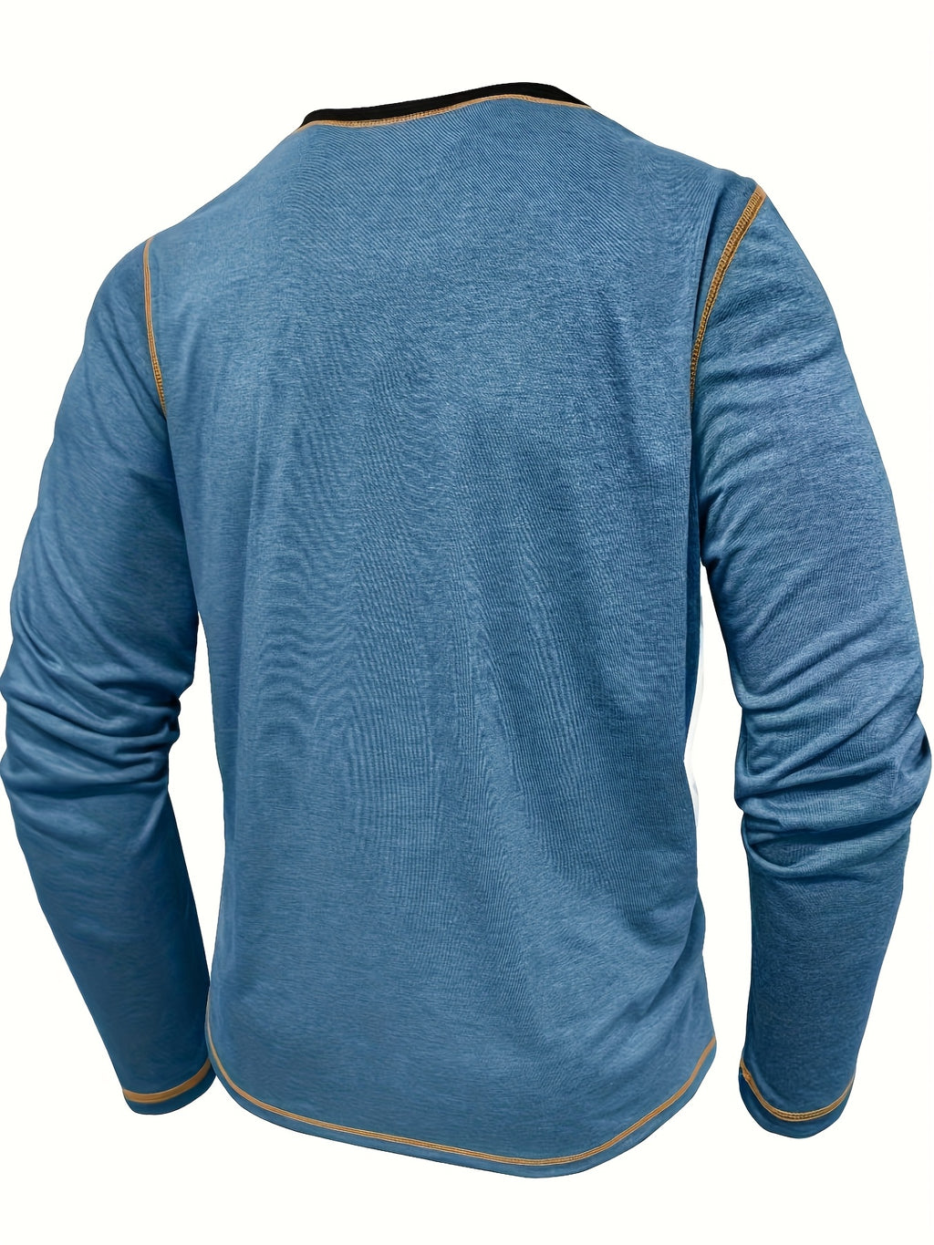 Autumn Casual Men'S Fashion Long Sleeve Henley Shirt T-Shirt Men'S Base Layer Shirt Round Neck Top - Light Blue