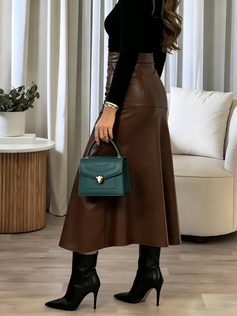 Women's Skirt, European and American Style, New Fashion, Solid Color, Elegant and Temperamental, Professional Commuting, Summer Classic, Versatile and Trendy Women's Dress - Coffee Color