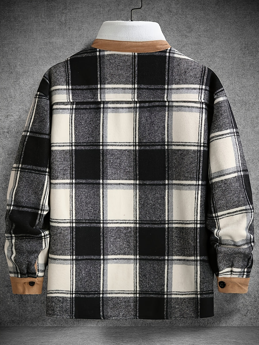 Pearson OBM Men's Fashion Versatile Plaid Jacket - Black