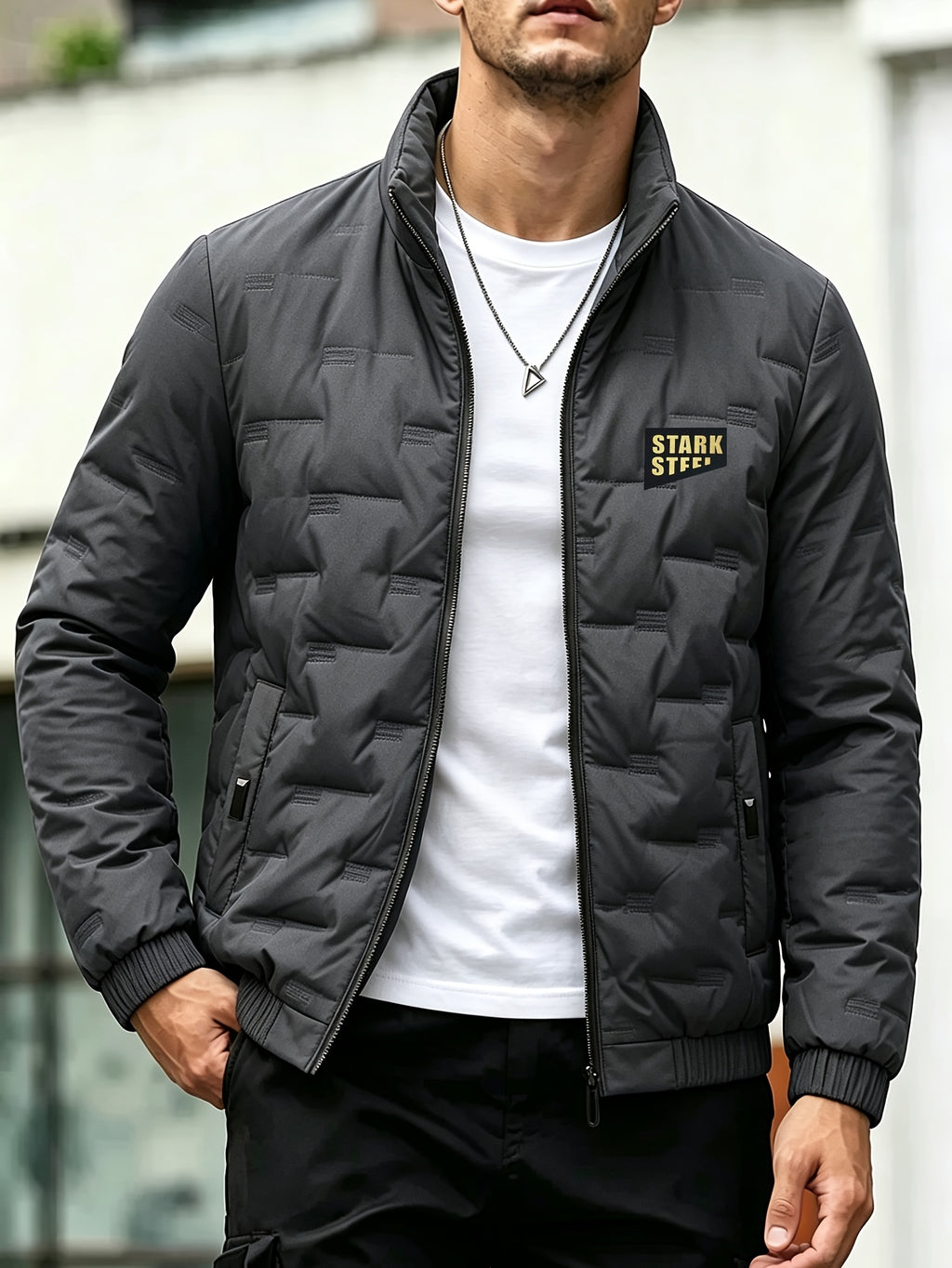 Men's Autumn/Winter Stand Collar Long Sleeve Thickened Outer Jacket, for Running and Fitness, Travel and Hiking, Daily Warmth, Zipper Cardigan Thickened Cold-Proof Jacket, Men's Outdoor Casual Sports Long Sleeve -Lined Jacket Top, Suitable for Daily - Dark Gray