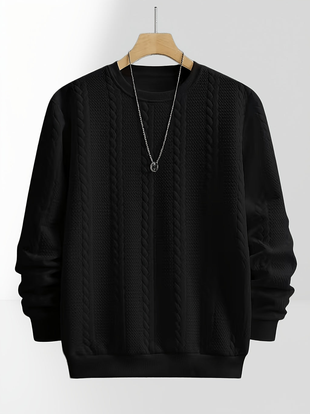 2pcs Men's Trendy Fashion Crew Neck Sweatshirt, Casual Streetwear Sweatshirt, Simple Style Long Sleeve T-Shirt, Sporty Long Sleeve Sweatshirt, Men's Casual Apparel - White+black