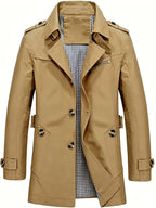 POPDOM-MEN Trench Coat - 1 Piece Men's Lightweight Jacket Overcoat, Business Windbreaker Work Jacket, Spring/Summer Fashion Casual Men's Wear, New Men's Windproof Overcoat, Suitable for Business Casual Outings - ginger-colored