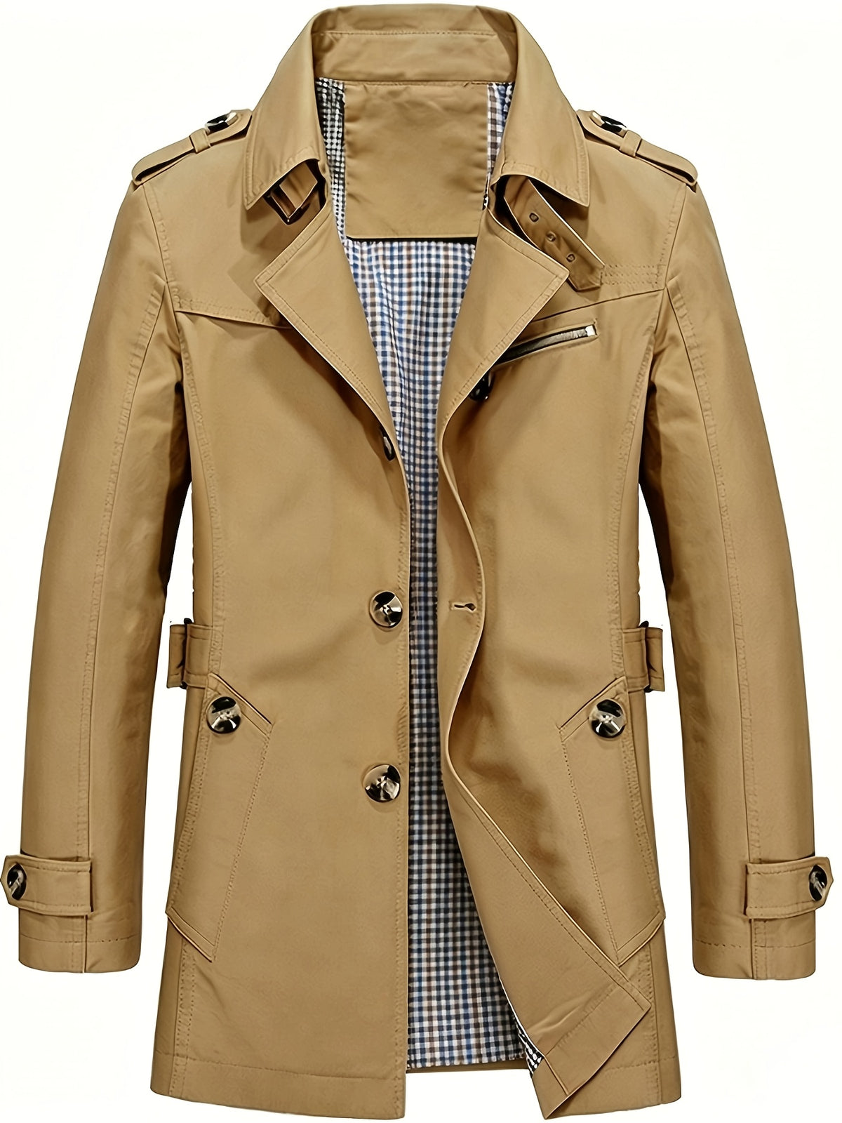 POPDOM-MEN Trench Coat - 1 Piece Men's Lightweight Jacket Overcoat, Business Windbreaker Work Jacket, Spring/Summer Fashion Casual Men's Wear, New Men's Windproof Overcoat, Suitable for Business Casual Outings - ginger-colored