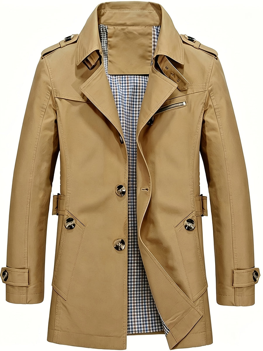 POPDOM-MEN Trench Coat - 1 Piece Men's Lightweight Jacket Overcoat, Business Windbreaker Work Jacket, Spring/Summer Fashion Casual Men's Wear, New Men's Windproof Overcoat, Suitable for Business Casual Outings - ginger-colored