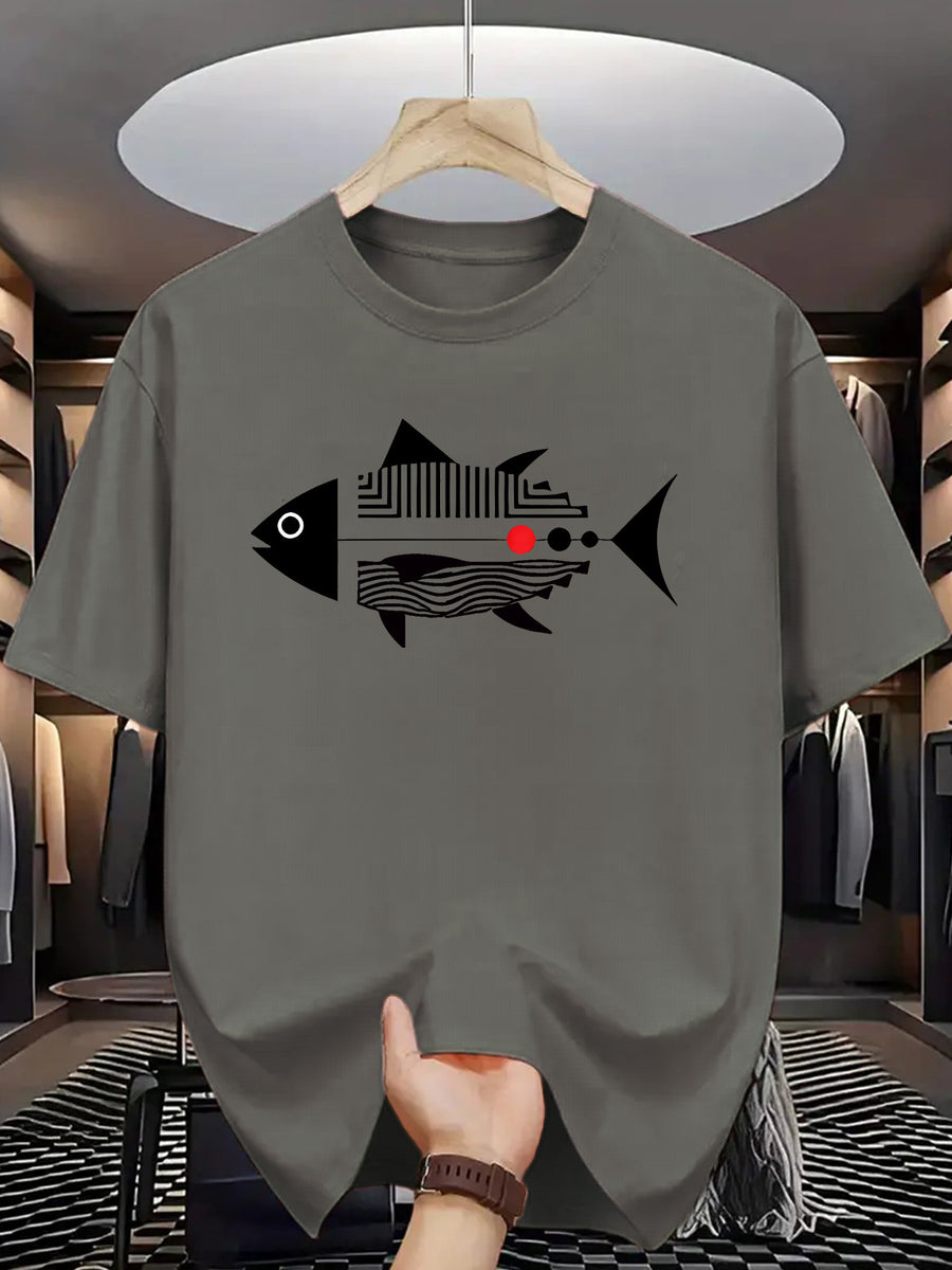 Trendy Printed T-Shirts for Men, Regular Standard Fit Comfortable Short Sleeve Casual Tee, Versatile Everyday Fashion Outfit Top - Dark Gray