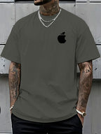 Men's T-Shirt Summer Short Sleeve Lightweight Top Black Big Apple Print Oversized Men's T-Shirt Streetwear Niche High Street Style  Casual Top! Round-neck Short Sleeve Top, Relaxed Loose Knit T-shirt, Suitable for Daily Wear, Casual Sport - Graphite Color