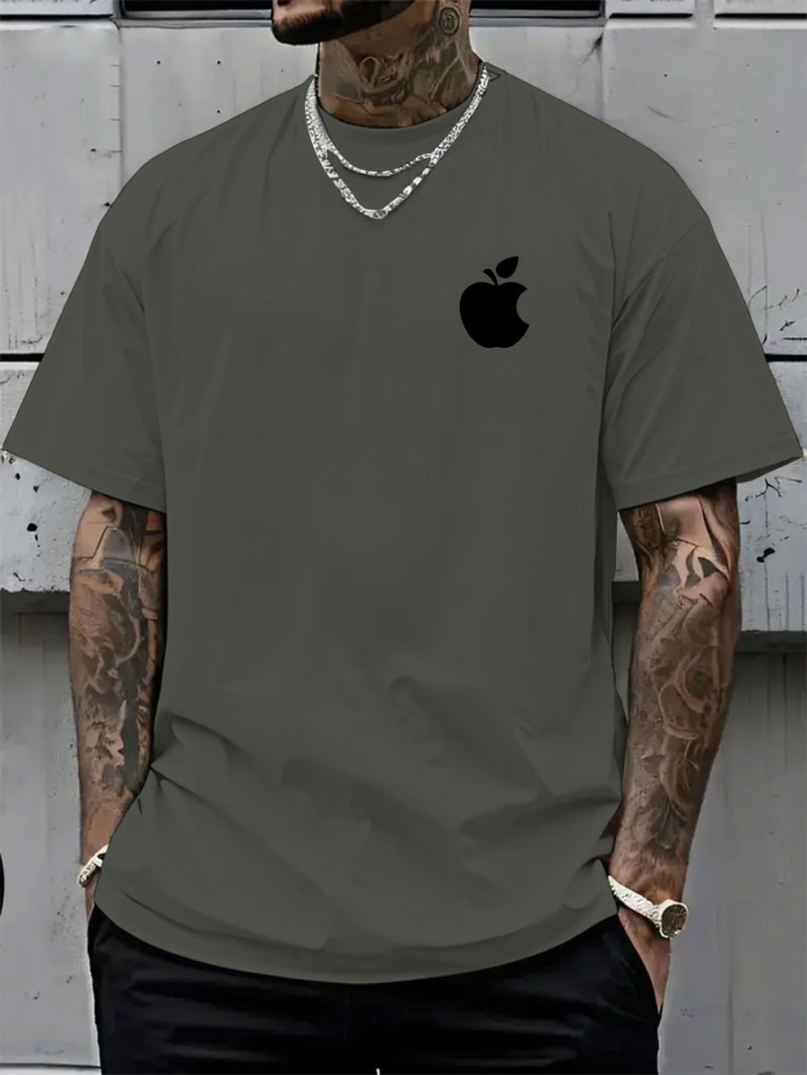 Men's T-Shirt Summer Short Sleeve Lightweight Top Black Big Apple Print Oversized Men's T-Shirt Streetwear Niche High Street Style  Casual Top! Round-neck Short Sleeve Top, Relaxed Loose Knit T-shirt, Suitable for Daily Wear, Casual Sport - Graphite Color