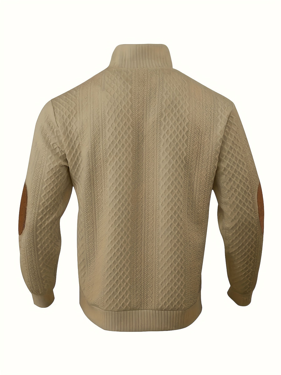 MILANO Italian Stand Collar Men'S Sweater Autumn Winter Jacquard Diamond Check Business Casual Half-Button Pullover, Knit - Khaki