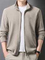 Winter New Men'S Long Zipper Fashion Versatile, Fleece Fabric Comfortable And Soft - Khaki