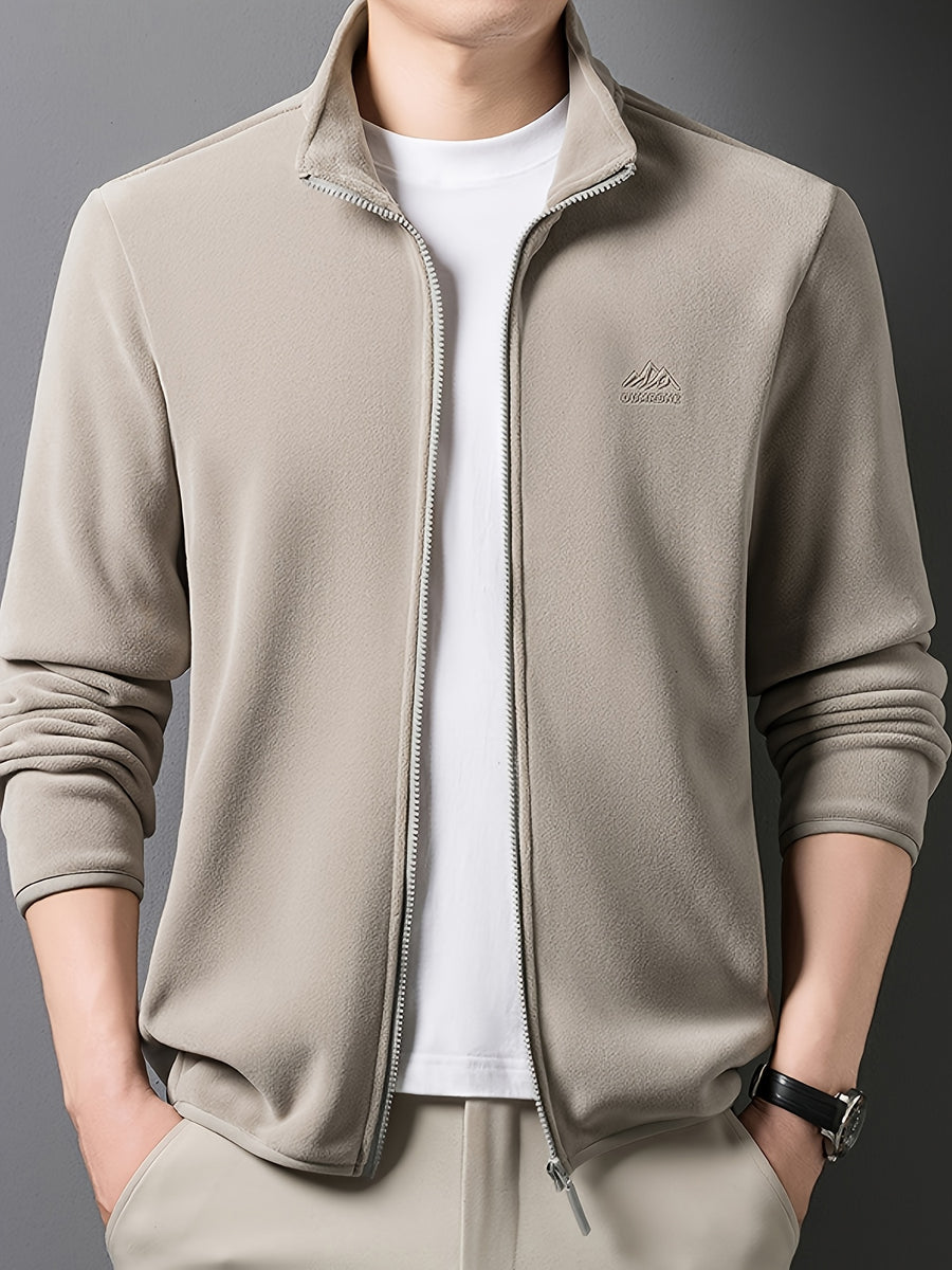 Winter New Men'S Long Zipper Fashion Versatile, Fleece Fabric Comfortable And Soft - Khaki