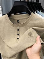 Men's Summer Short-Sleeve Crewneck T-Shirt - Breathable Business Casual Round Neck Base Layer Top, Solid Color Asymmetrical Hem Suitable for Daily Work Wear, Office & Casual Outfits, Machine Washable Light Luxury Style - LakeYellow