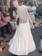 Gentle Style Half Skirt Women'S Casual Elegant Commute Drape Cake Dress Long Skirt - White