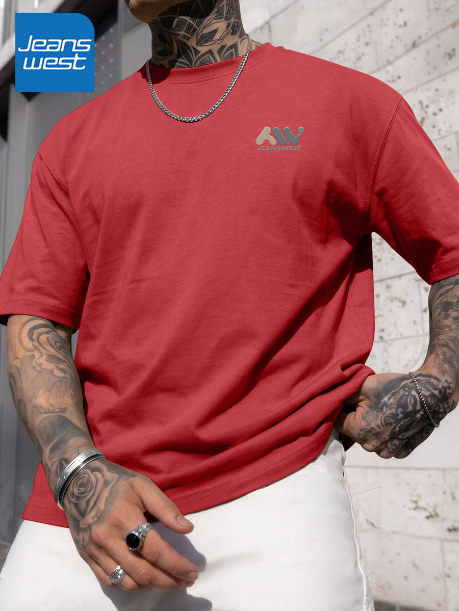 JEANSWEST Men's Summer 100% Cotton Sporty Casual Short-Sleeve T-Shirt, Loose Fit - Claret-1