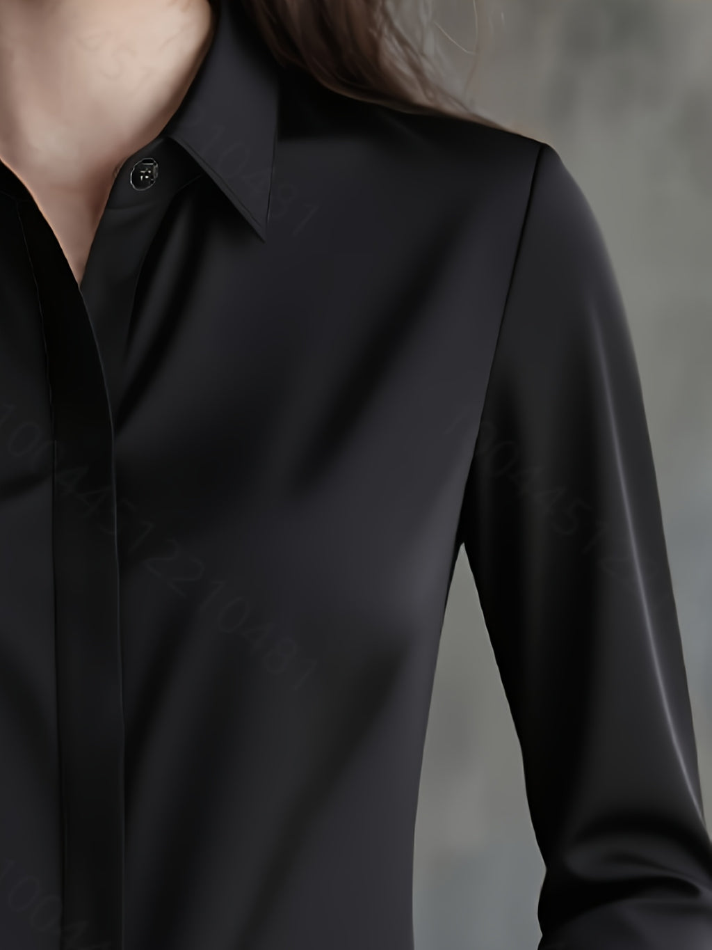 New Women'S Solid Color Long Sleeve Shirt, Elegant Dark Front Button-Up, Non-Sheer, Office Business Top, for Meetings And Events, Corporate Attire, Urban Professional Style - Black
