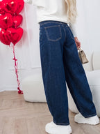 Women'S Denim Balloon Pants, Women'S Bucket Jeans, New Casual Elegant Versatile Washed Denim Trousers, Contrast Design, Suitable for Daily Commute And Casual Outing Denim Banana Pants - Medium Blue