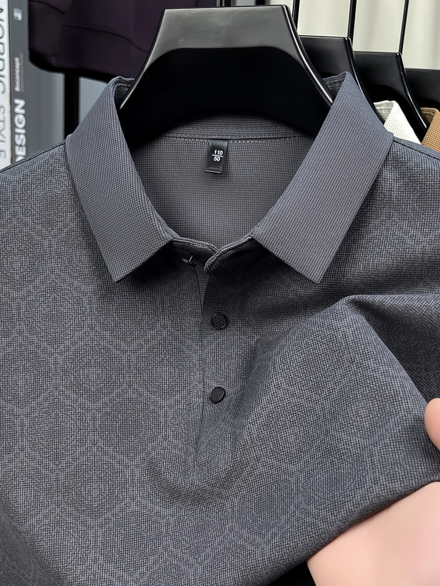Summer Short Sleeve Men'S Print T-Shirt, Basic Style Versatile Commuter Top, Casual Men'S Athletic Wear, Golf Tennis Training Outfit, Men'S Office Commute Attire, Middle-Aged Men'S Outdoor Clothing - Grey