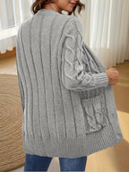 Solid Long Sleeve Cable Cardigan Women'S - Grey