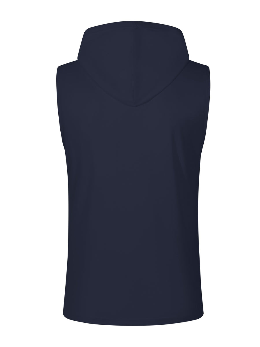 Men's Sleeveless Hooded Henley Shirt - Lightweight, Breathable Polyester | Summer Casual & Sporty Top with Button Detail | Machine Washable - Navy Color