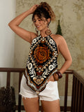 Women All-Over Print Halter Casual Versatile Blouse for Dates And Outings - Mixed colors