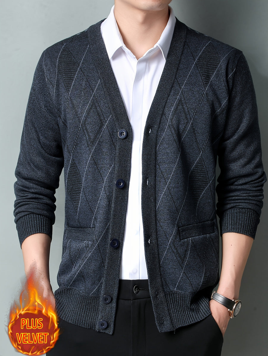 Men'S Winter Sweater, Winter Coat, Fleece-Lined And Thickened V-Neck, Fully Buttoned Cardigan, Easy Outfit, Men'S Gift, Suitable for Outdoor Travel, Mountaineering, Daily Outings, Commuting And Office Wear, Etc, Autumn Essentials - Dark Gray