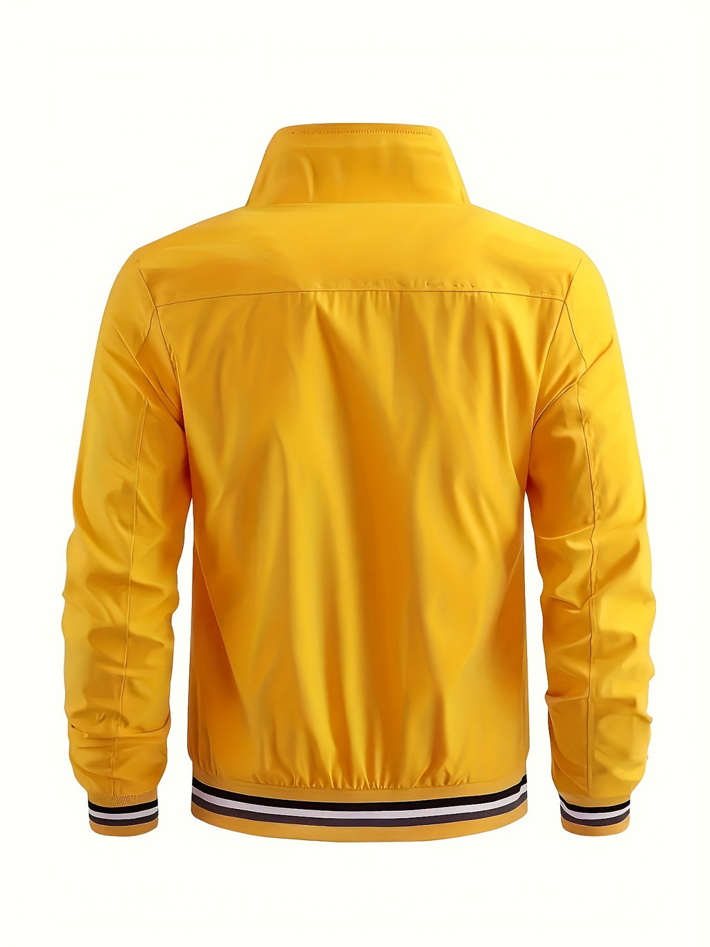Men'S Versatile Casual Milan Element Stand-Up Collar Baseball Jacket, Contrast Ribbed Design, Windproof And Stiff, Spring Autumn Daily Commute Casual Versatile Top - ginger-colored